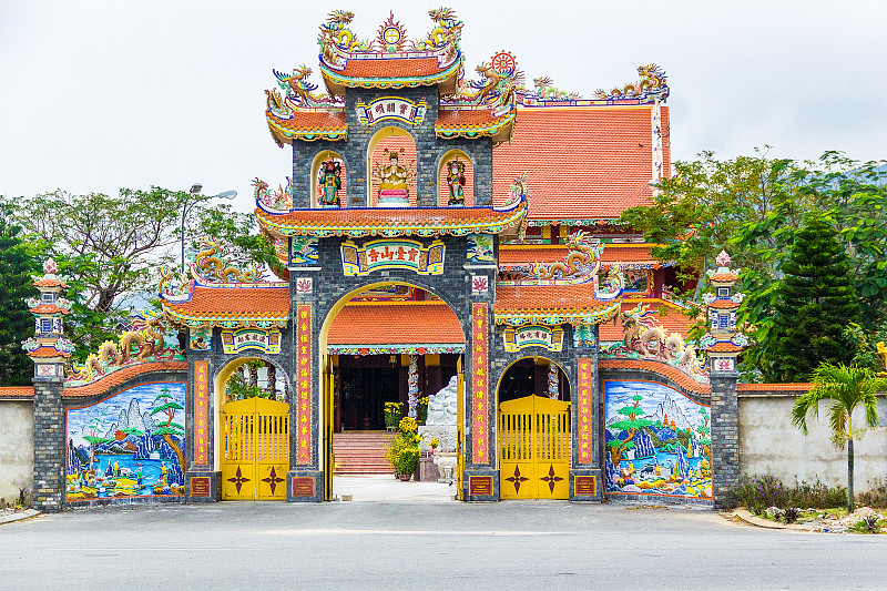 宝塔,大门,色彩鲜艳,僧院,门口,铃,高大的,修道院,越南,灯笼