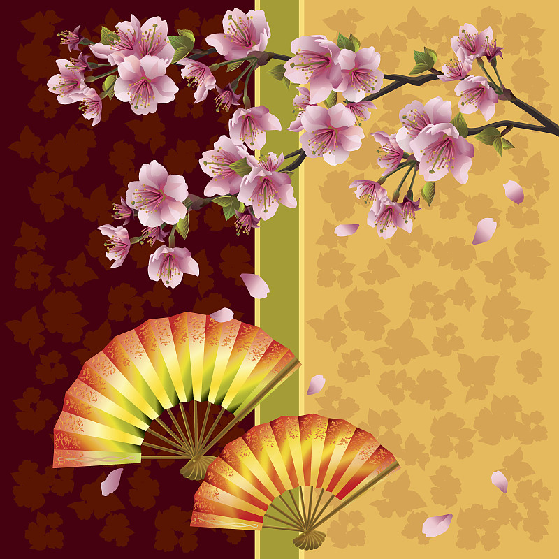 扇子,日本,背景,樱之花,樱桃树,折扇,亚洲樱桃树,开花时间间隔,星和园,枝