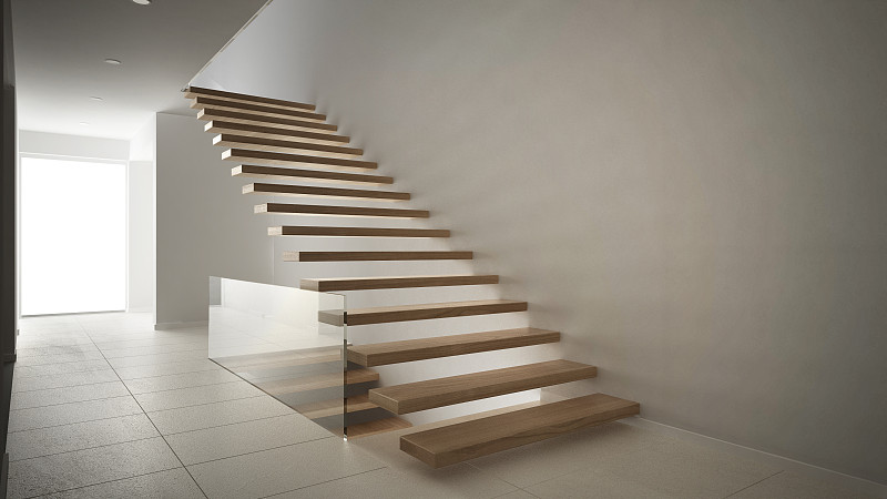 楼梯,白色,大厅,木制,极简构图,室内设计师,台阶,褐色,新的,水平画幅