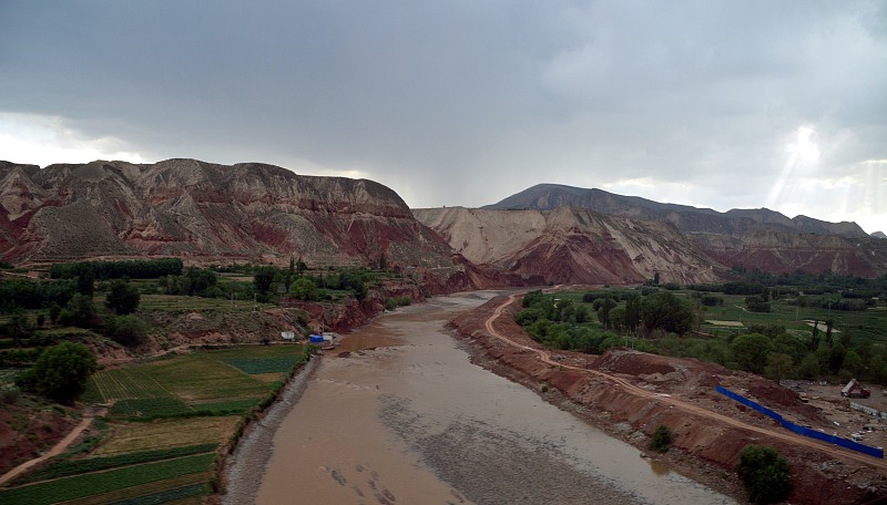 丹霞地貌,甘肃省,山,河流,流水,中国,南,兰州,红岩石,被侵蚀的