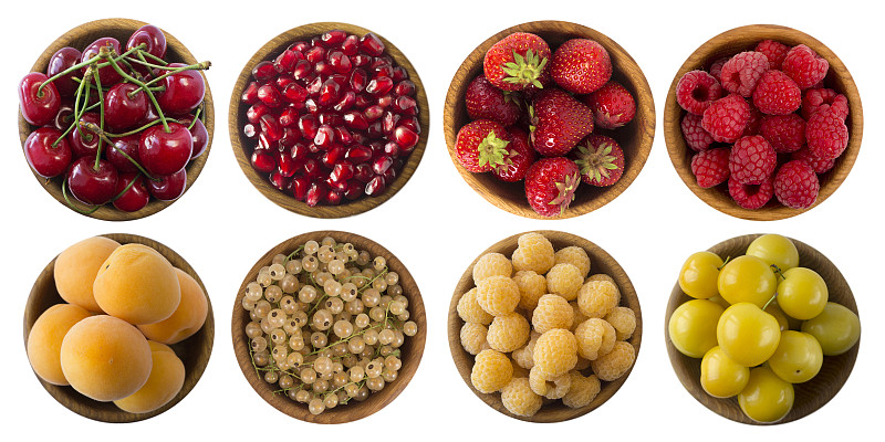 浆果,白色背景,分离着色,红色,黄色,水平画幅,樱桃,无人,膳食,维生素
