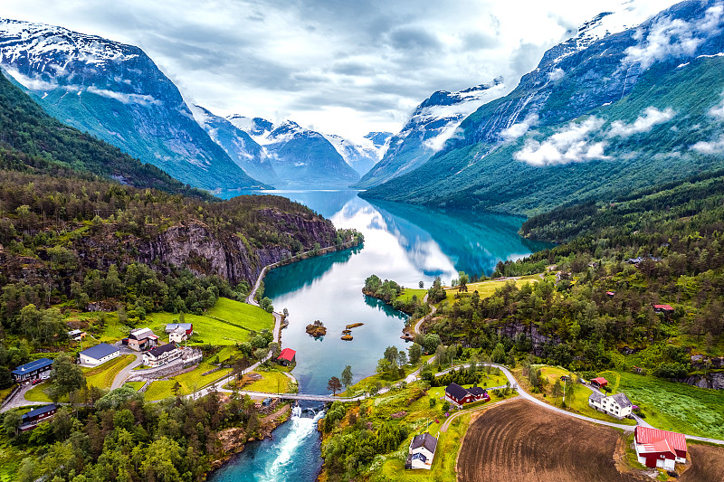 自然,挪威,自然美,航拍视角,水,天空,美,水平画幅,山,户外