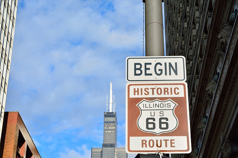 标志,66号公路,开端,美国,水平画幅,地形,芝加哥市,无人,符号,路