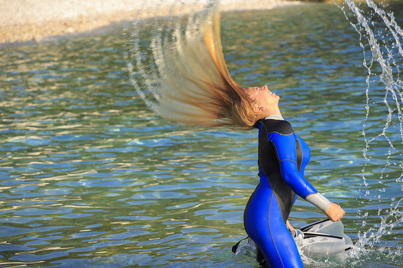 水,水肺潜水,金色头发,女人,头发,海洋,水上运动,浮潜,水上运动服