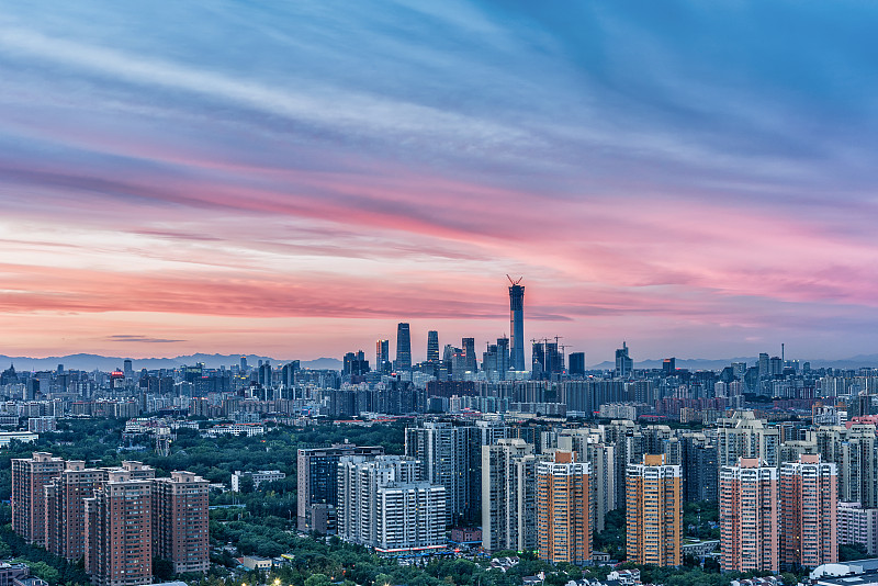 北京cbd,在下面,宏伟,当地著名景点,立交桥,外立面,建筑特色,塔,金融和经济,紫色