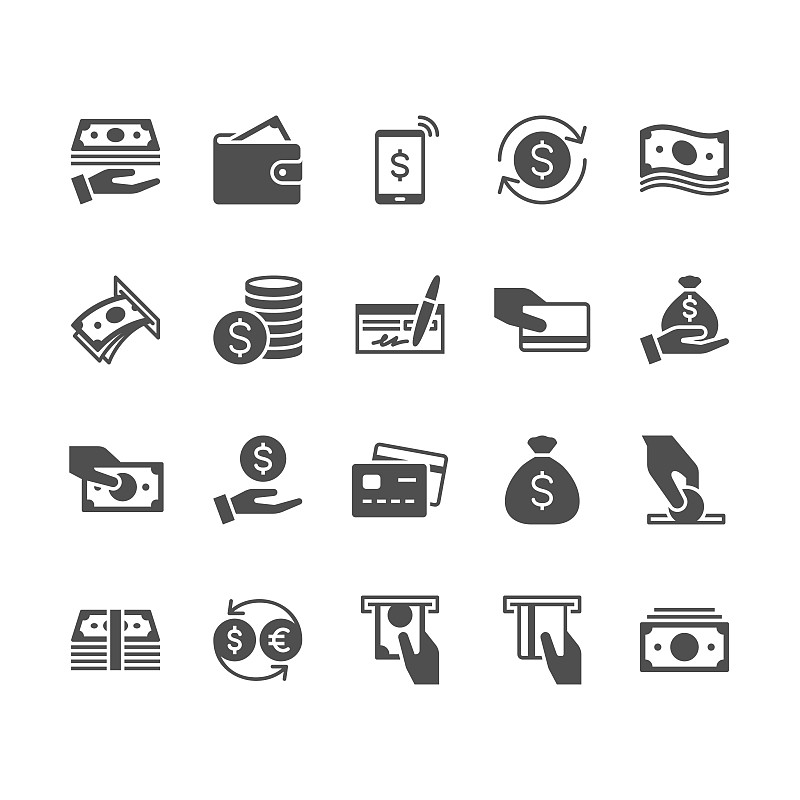 计算机图标,平坦的,支票,储蓄,电话机,美元符号,绘画插图,符号,泰国,市场营销