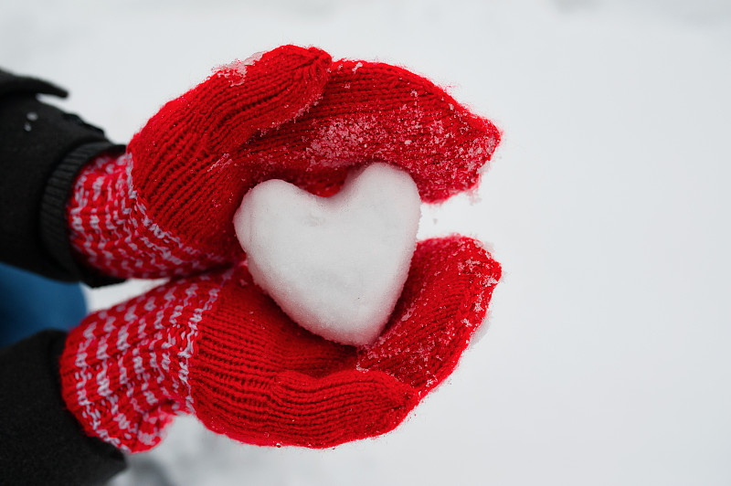 雪,白色,护手套,心型,拿着,红色,女性,四肢,情人节,想法