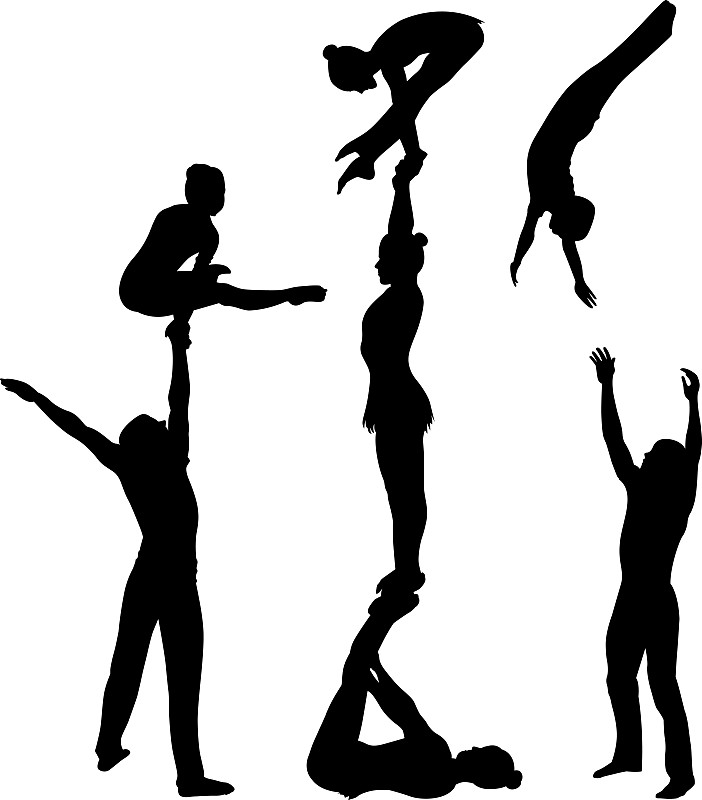 特技,体操,杂技演员,矢量,黑色,垂直画幅,马戏团,绘画插图,人群,健康
