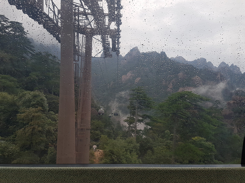 中国,黄山山脉,眩晕的,缆车,松科,松树,宁静,积雨云,自然荒野区,水平画幅