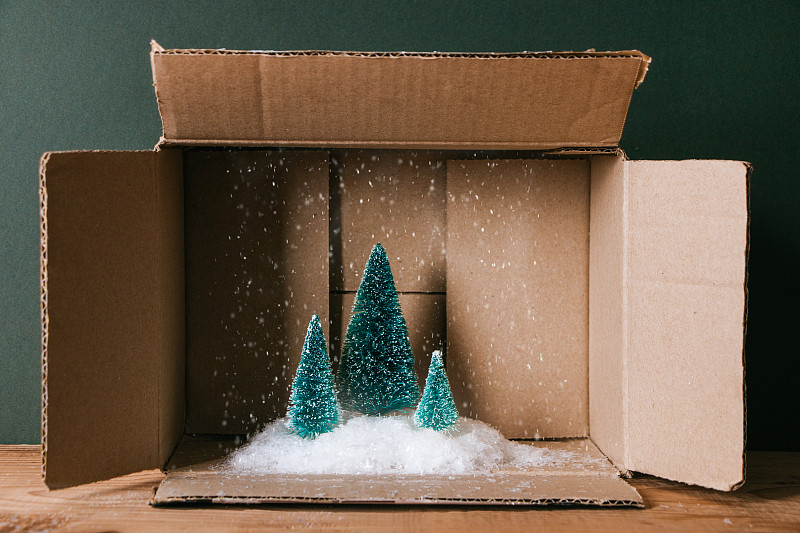 魔术,圣诞礼物,留白,雪,盒子,纸箱,容器,冬天,松科,常绿树