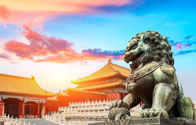 故宫,北京,狮子,青铜,汉字,铜像,禁止的,博物馆,宫殿,宏伟