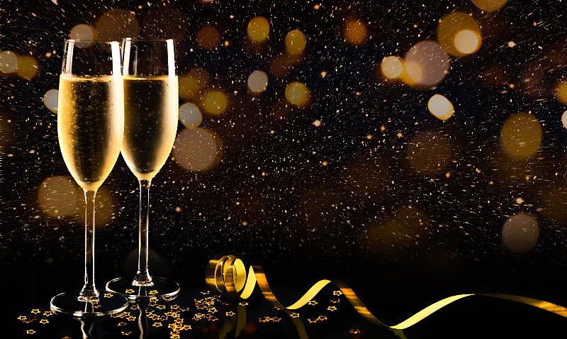 香槟,新年前夕,葡萄酒,贺卡,留白,水平画幅,夜晚,无人,含酒精饮料