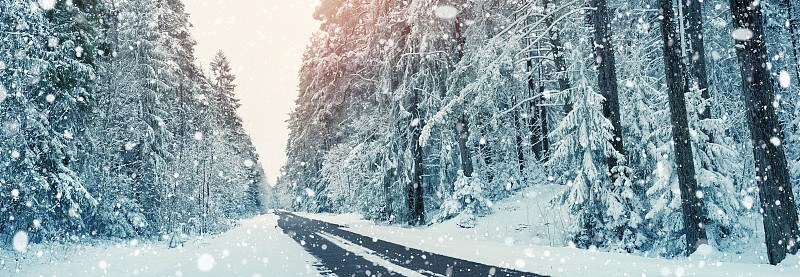 冬天,路,早晨,气候,旅途,沥青,公路,分界线,户外,白色