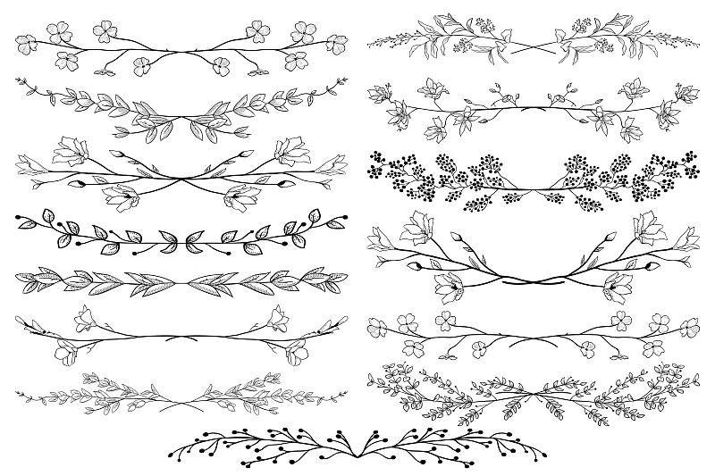 矢量,枝,分界线,植物群,黑色,绘画插图,贺卡,边框,水平画幅,无人