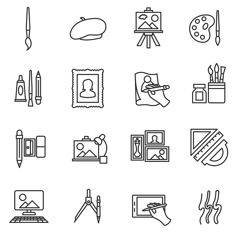 艺术家,计算机图标,绘画插图,卷笔刀,自画像,调色板,涂料管,边框,装管,符号
