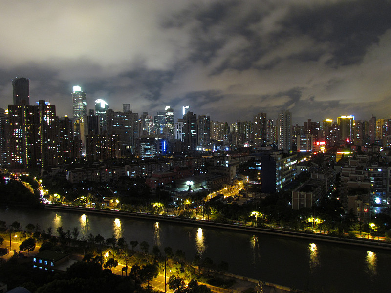 夜晚,上海,城市天际线,航拍视角,浦西,居住区,西,南京路,水平画幅,无人