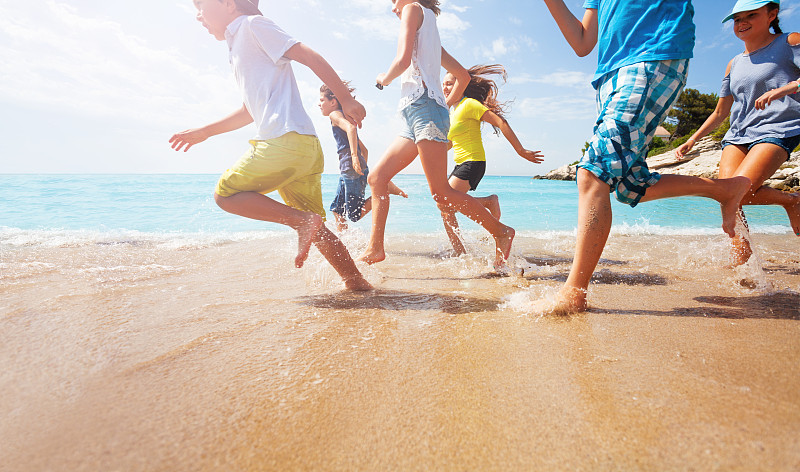 儿童,海洋,特写,腿,浅的,水,青少年,休闲活动,沙子,夏天