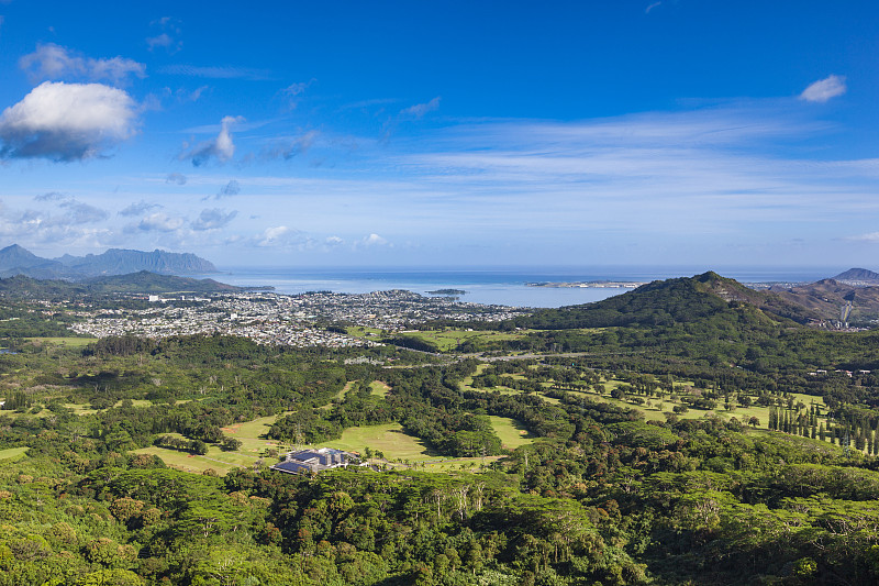 瓦胡岛,夏威夷,努阿努帕里大风口,天空,高视角,枝繁叶茂,夏天,观测点,异国情调,热带气候