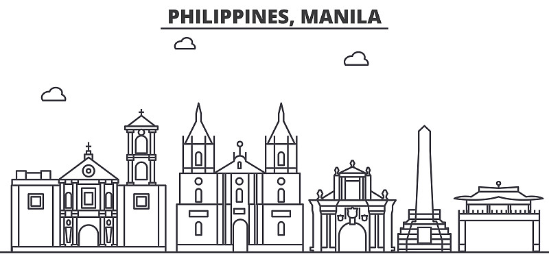 绘画插图,都市风景,名声,著名景点,地形,建筑,城市天际线,城市,马尼拉,菲律宾