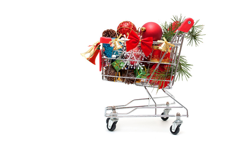 购物车,分离着色,圣诞装饰物,白色背景,礼物,礼品店,盒子,商店,电子商务,工业