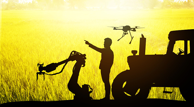 无人机,拖拉机,田地,技术,农业,卡车,农场,农民,光效果,自动化