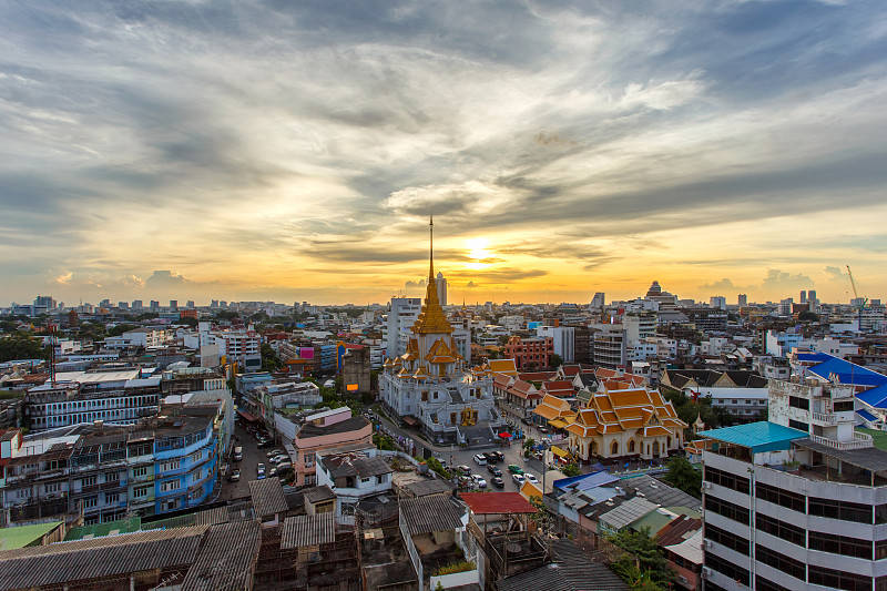 僧院,都市风景,城市,曼谷,居住区,顶部,天空,艺术,水平画幅,夜晚