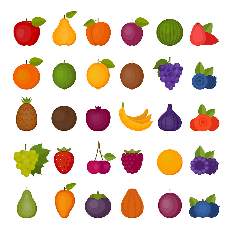 绘画插图,矢量,浆果,符号,水果,扁平化设计,西番莲,樱桃,现代,柠檬
