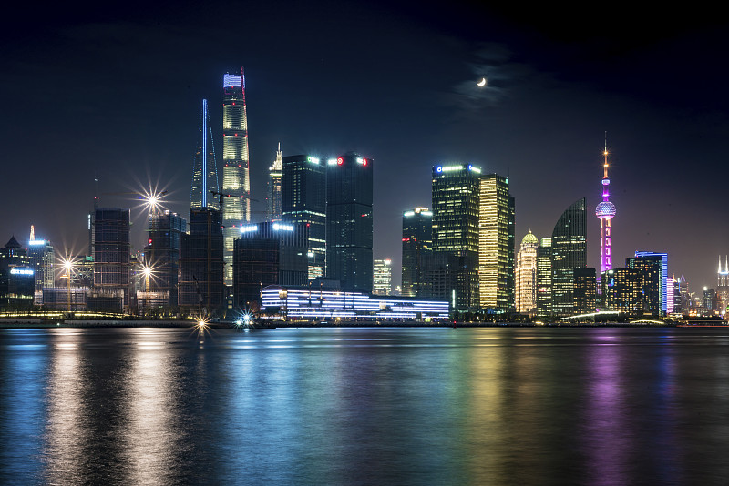城市天际线,夜晚,上海,国际著名景点,船,照明设备,现代,著名景点,客轮,上海环球金融中心