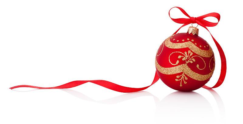 蝴蝶结,白色背景,圣诞装饰,红色,分离着色,珠子,球,新的,水平画幅