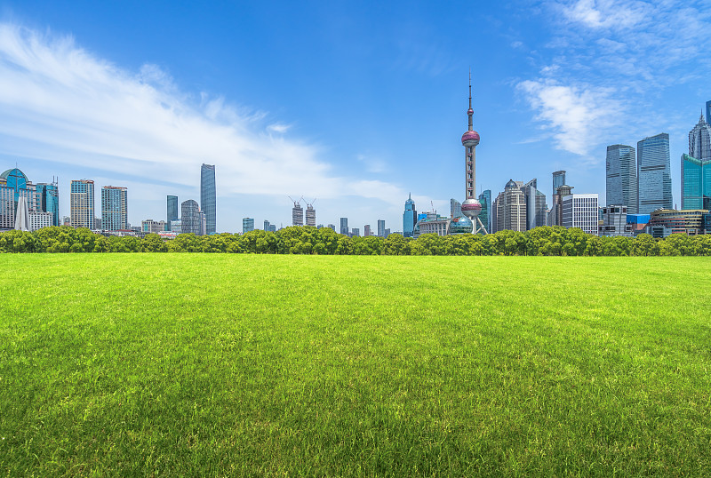 草,上海,绿色,外滩,黄浦区,陆家嘴,浦东,滨水,海岸线,地平线