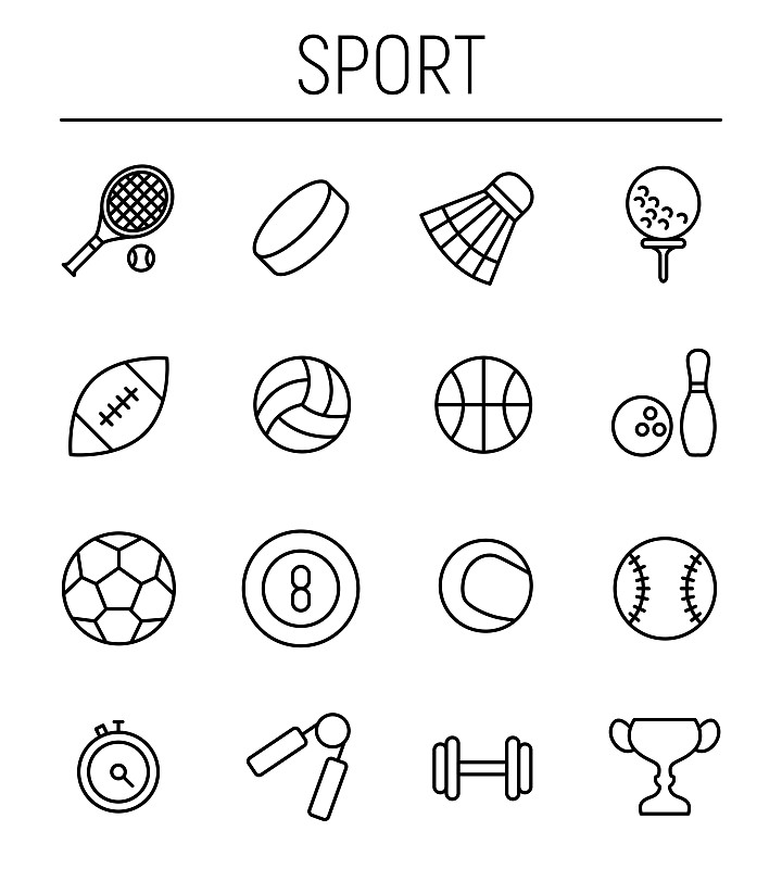 运动,计算机图标,苗条,线条,垂直画幅,球,羽毛球,橄榄球,美式足球,绘画插图