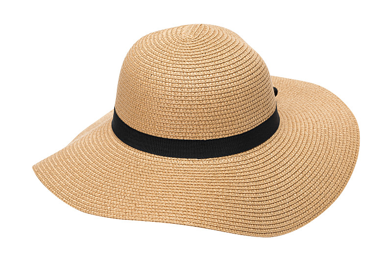 草帽,夏天,女人,白色背景,缎带,黄色,分离着色,个人随身用品,褐色,水平画幅