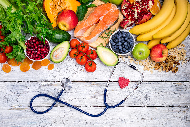 坚果,浆果,概念,蔬菜,健康食物,水果,人类心脏,鱼肉,瘦身
