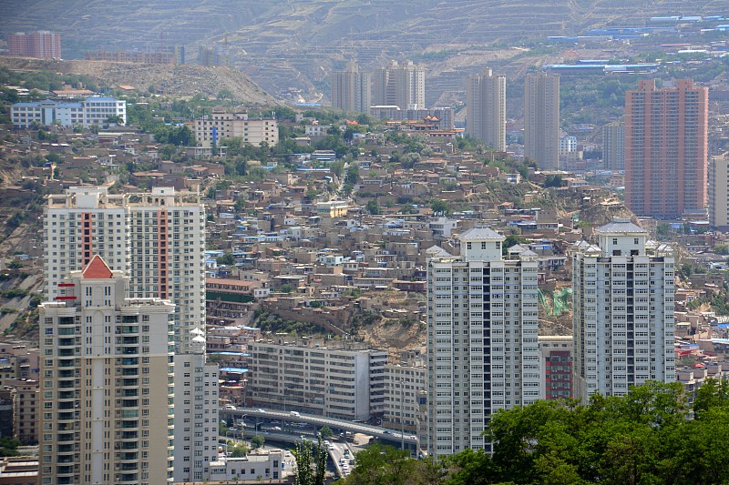 甘肃省,都市风景,兰州,水平画幅,无人,城市扩张,东亚,户外,居住区,旅游目的地