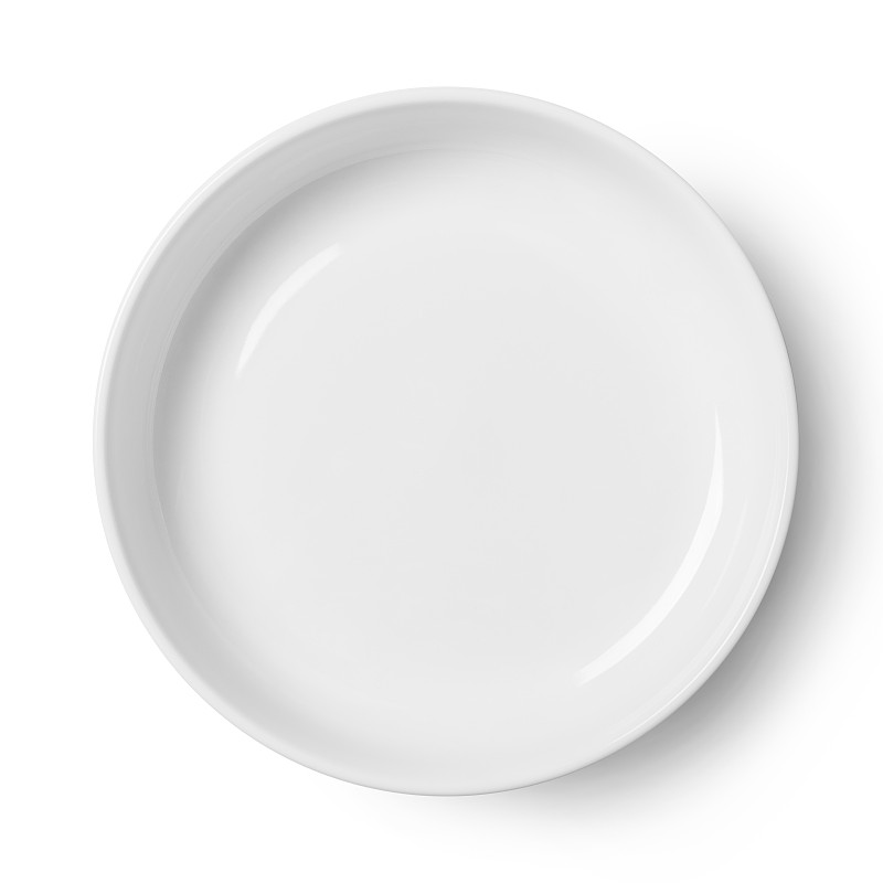 白色,圆形,盘子,简单,餐具,正面视角,高视角,茶碟,凹的,膳食