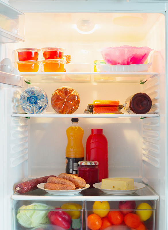 开着的,食品,冰箱,垂直画幅,水,无人,膳食,盒子,果汁,奶酪