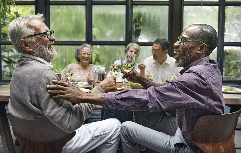 中老年人,友谊,宴会,多样,老年人,古老的,多种族,晚餐,人群,老年伴侣