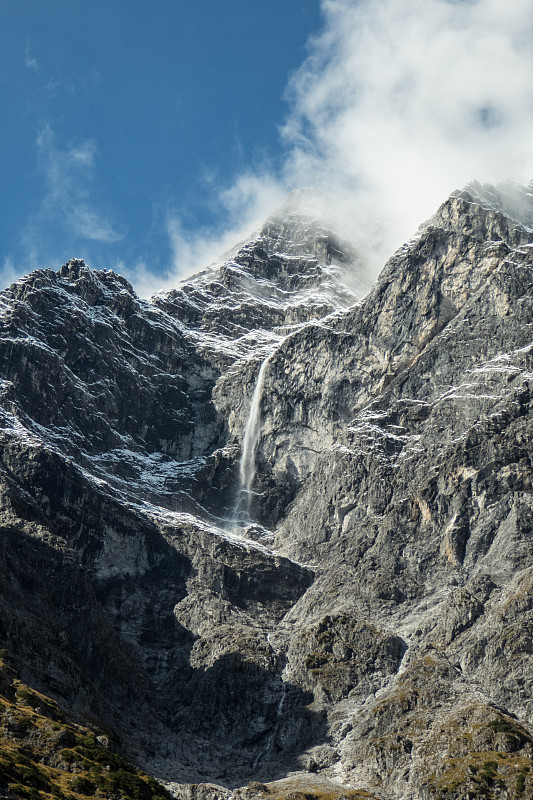 瓦茨曼山,垂直画幅,水,气候,雪,巴伐利亚,高处,冰河