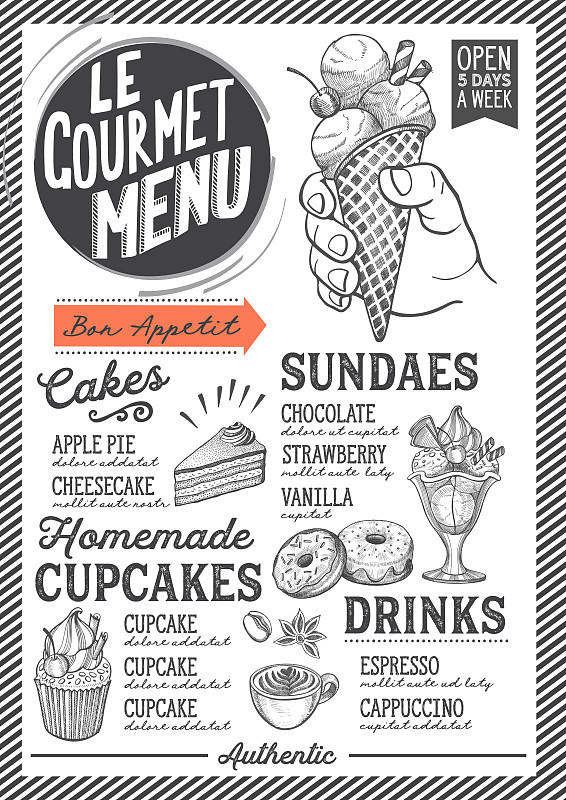 甜点心,模板,菜单,食品,餐馆,垂直画幅,绘画插图,蛋糕,古典式,传单