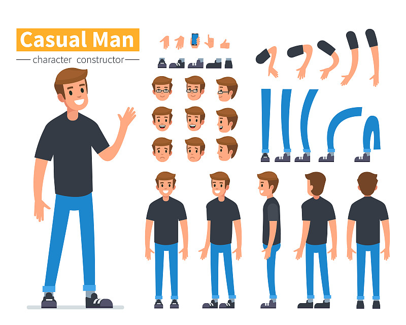 性格,男人,正面视角,四肢,绘画插图,卡通,男性,过度劳累,人的脸部,后背