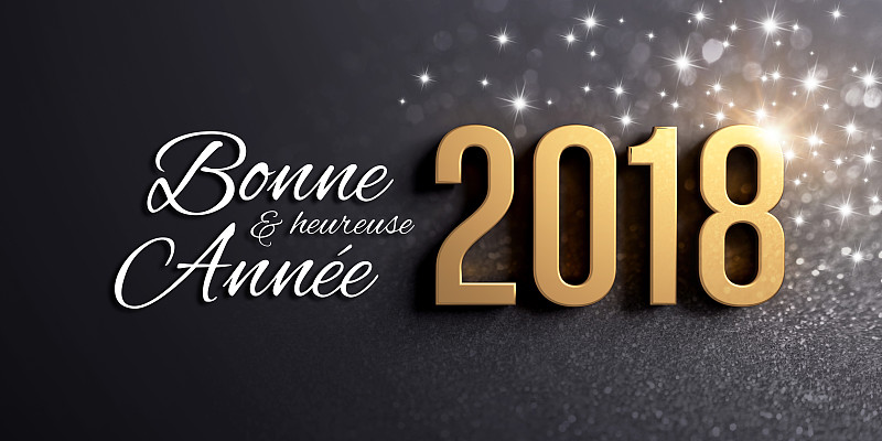 2018,贺卡,新年前夕,法语,镀金的,新年卡,古典风格,黄金,水平画幅,星星
