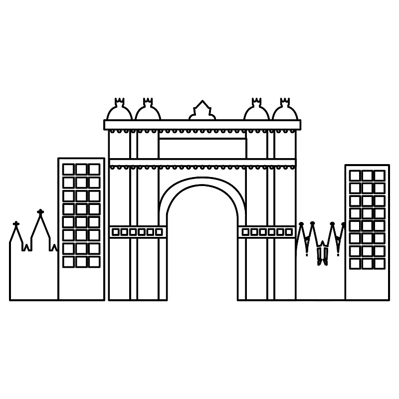 凯旋门,巴塞罗那,西班牙,建筑工地,亚历山大圆柱,大奖赛赛车,拱门,大门,纪念碑,绘画插图