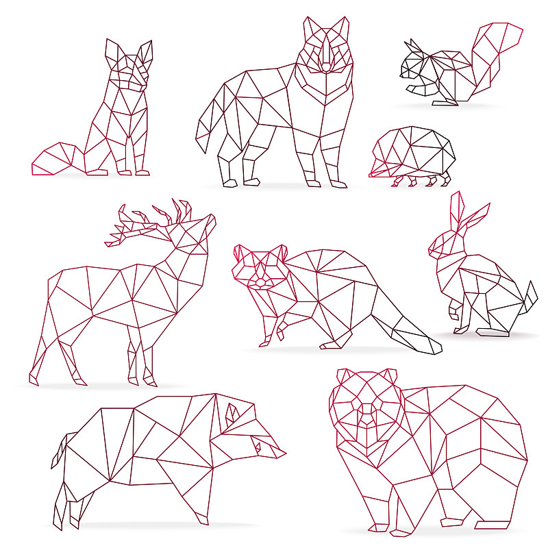 熊,低多边形效果,,狼,鹿,折纸工艺,动物,公猪,狐狸,浣熊,布置