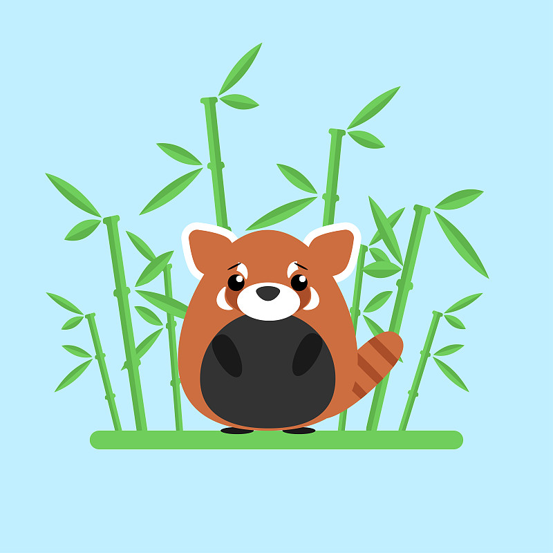 竹,可爱的,小熊猫,婴儿,在之间,蓝色背景,食草动物,绘画插图,野外动物,卡通