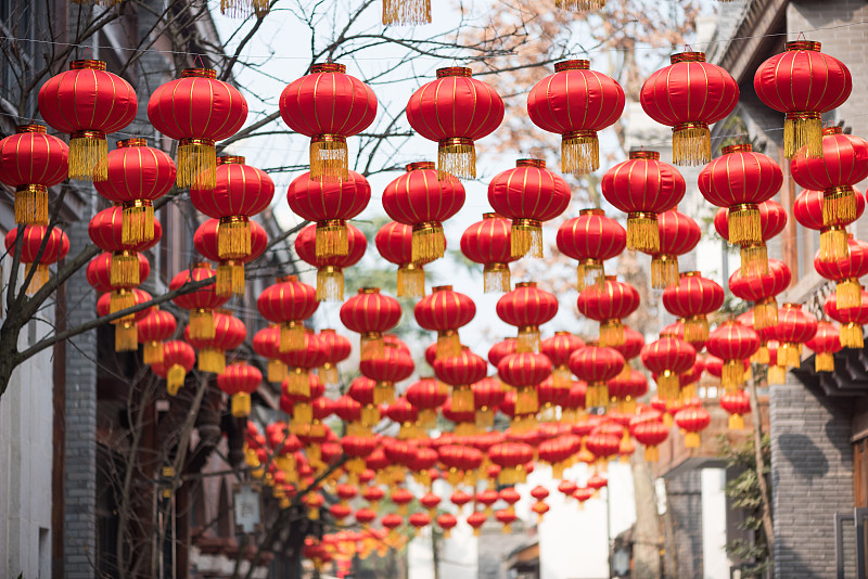 中国灯笼,红色,中国,街道,悬挂的,中国元宵节,档案,灯笼,古董,圣诞装饰