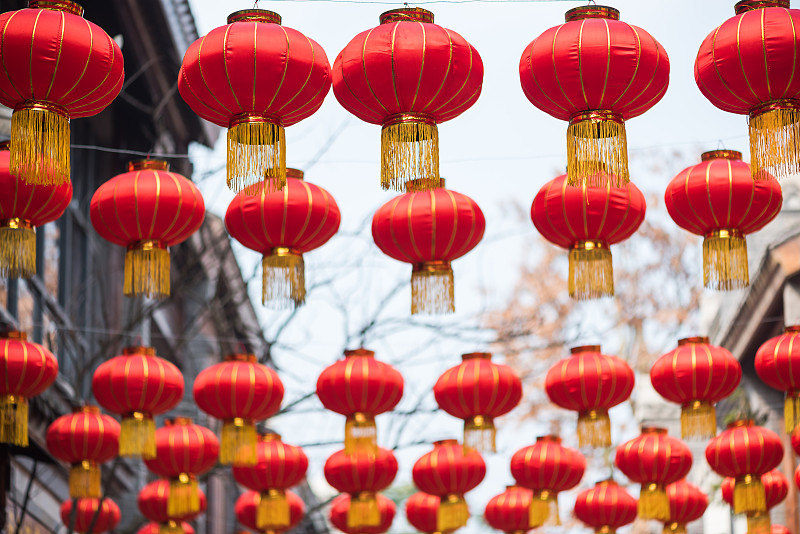 中国灯笼,红色,中国,街道,悬挂的,中国元宵节,档案,路灯,灯笼,古董