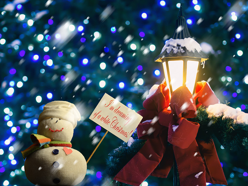 Text,“I’m,dreaming,of,a,white,Christmas”,,placard,,snowman,lantern.