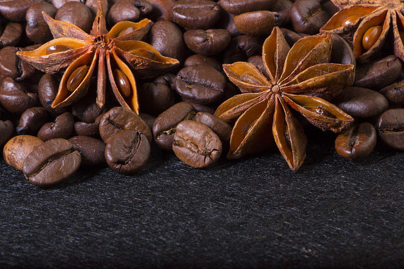 背景,谷类,咖啡,挑染,平视角,星茴芹,自然美,烤咖啡豆,芳香的,沙子