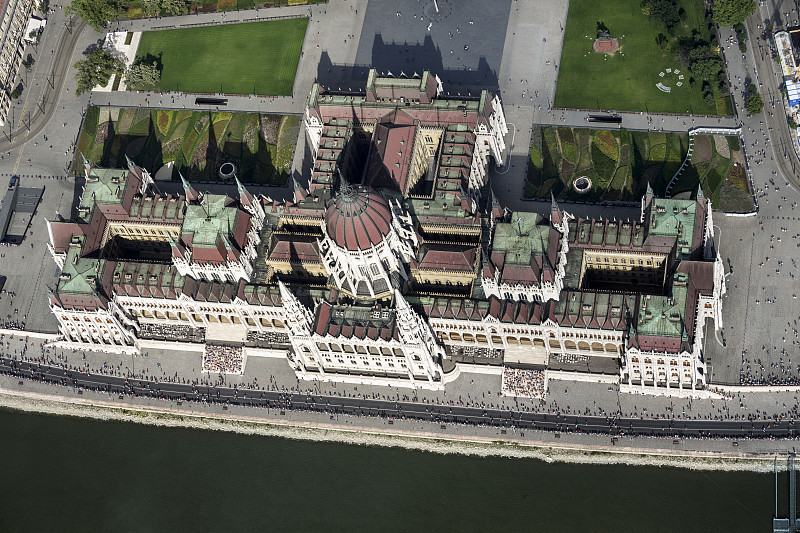 布达佩斯,直升机拍摄,多瑙河,河岸,哥特式风格,水,水平画幅,东欧,古老的,户外