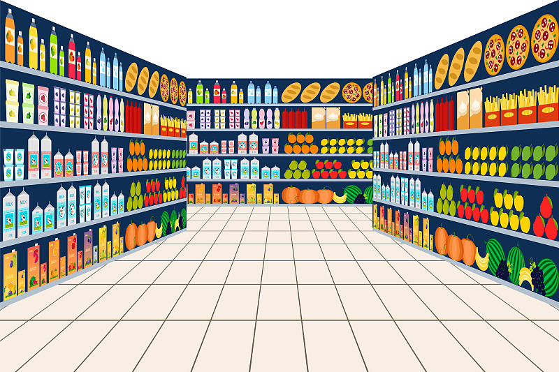 超级市场,架子,商店,室内,商品,食品杂货,冰淇淋,奶制品,水平画幅,绘画插图